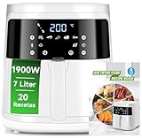 Aigostar White Cube, Freidora de aire 7L 1900W, freidora sin aceite 7 en 1, 7 funciones preestablecidas con pantalla LED, cesta antiadherente extraíble, mantenimiento del calor, 20 recetas sin BPA