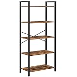 VASAGLE Librería de 5 Niveles, Estantería de Pie, Estantería de Almacenamiento, Marco de Acero, para Salón, Estudio, Oficina, Cocina, Estilo Industrial, Marrón Rústico y Negro LLS061B01