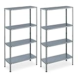 Set de 2 Estanterías Metal Galvanizado, 145x75,5x30 cm, 4 Baldas, hasta 160kg, Montaje Pernos, Acero, Sótano, Plateado