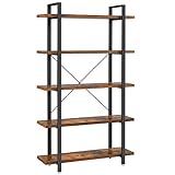 VASAGLE Estantería Industrial, Librería Estable de 5 Capas, Almacenamiento, Estantería de Pie, Fácil Montaje, Sala, Dormitorio, Oficina, Marrón Rústico LLS55BX