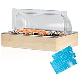 Mahlzeit Plato de servir refrigerado, 53 x 34 x 27 cm, placa de refrigeración GN 1/1 con tapa, sistema de refrigeración con acumulador de frío, placa con marco de madera, campana para servir con 2