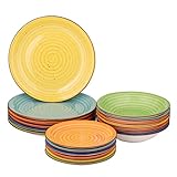 Baroni Home Juego de 18 Platos de porcelana y gres, Vajilla para 6 personas, Set Completo, Fantasía Colores