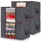 Lifewit 4 Piezas Cajas Almacenaje Ropa, Bolsa almacenamiento ropa, Organizador Armario Plegable, Cajas Mudanza, Bolsas con Asa Reforzada para Guardar Ropa, Mantas, Edredones, Gris