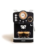 CREATE / THERA RETRO/Cafetera Express Semiautomática Negro Mate y Madera / 20 bares, brazo doble salida, depósito 1,25L, café molido y monodosis ESE 55mm, con vaporizador, 1100W