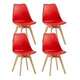 EGGREE Pack de 4 Sillas Comedor Sillas de Cocina Nórdico con Asiento Tapizado y Las piernas de Madera de Haya Maciza - Rojo