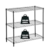 Actask Estante de Almacenamiento de 3 Niveles Resistente con Ruedas Estante de Metal Ajustable en Altura para lavandería baño Cocina Garaje Capacidad de 450 Libras Certificado NSF,76x76x35 cm Negro