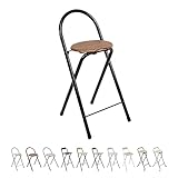 THE SECRET HOME Taburete Plegable con Respaldo - Silla Plegable de Metal y Madera - Ideal para Cocina, Terraza o Jardín (Alto. 80 cm x Largo. 40 cm - Negro)