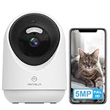 ANTELA 5MP Cámara Vigilancia WiFi Interior 2.4GHz/5GHz, Audio Bidireccional, 355°/180° Giratoria, Visión Nocturna por Infrarrojos de hasta 10 m, Compatible con Alexa y Google Home