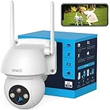 GNCC Camara Vigilancia WiFi Exterior/Interior (K1) 1080P Cámara IP 360° Pan&Tilt,IP66 con Detección de Movimiento y Sonido Alarma,Audio Bidireccional,Compatible con Alexa (Visión Nocturna en Color)