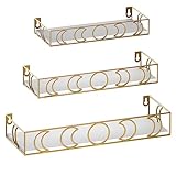 EYMPEU Estanteria Pared De Madera Y Metal, Juego De 3, Baldas Flotantes Pared con Diseño De Luna, Estante Flotante Pared Almacenamiento Y Organización En La Cocina, Baño, Oficina, Salón (Dorado).
