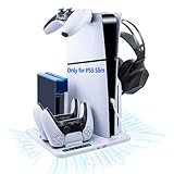 Tolesum Soporte para PS5 Slim, Base Stand con Ajustable de 3 Ventilador/Estación de Carga para Controlador PS5/Auriculare, Ventilador para PS5 Slim Disc/Digital Accesorios - No para PS5/PS5 Pro