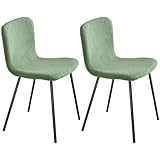 WAFTING Juego de 2 Sillas de Comedor, Sillas de Felpa de Peluche y Patas de Metal Lacadas en Negro, para Comedores, Dormitorios y Salones, Verde