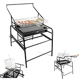 XZEIT 360 ° Grillas de carbón giratorias, Parrilla BBQ Smoker Portable Grill de Acero Inoxidable Grill de Charbroil para Acampar Picnics Garden Beach Party Cooking Outdoor Grill