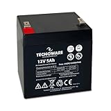 Tecnoware Power Systems - Batería de Plomo-Ácido 12V 5Ah, Para SAI, Videovigilancia y Sistemas de Alarma, Conexión Faston 6.3 mm, Negro
