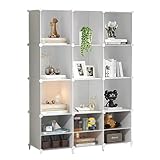 XOKOTAKI Estantería Modular con 12 Compartimentos, Estante con Módulos, Almacenaje en Cubos, Librería de Plástico, para Zapatos, Ropa, Libros, Fácil Montaje, Armario Ropero, Blanco.