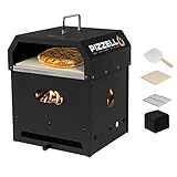PIZZELLO Horno de pizza al aire libre 4 en 1 Horno exterior de madera 2 capas desmontable Pizza Maker con piedra para pizza, cáscara de pizza, cubierta, parrilla de cocina