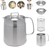 Olla coladora de aceite multifuncional de acero inoxidable 304 2 en 1, combo de mini freidora de aceite y taza de filtro de cocina (2L) (Matte 2L,one size)