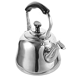 Cabilock Hervidor de agua con silbato de 1 L, hervidor de agua de acero inoxidable con filtro, hervidor de agua, tetera silbato doméstico, inducción, cadena de teca para cocina, picnic, camping