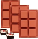 Socluer 3 moldes para hornear Brownie con 6 cavidades de silicona, moldes cuadrados pequeños, aptos para alimentos y antiadherentes, para tartas, cubitos de hielo, chocolates