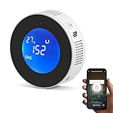 Detector de Gas WiFi Inteligente, Detector de Gas Natural/Carbón/Metano/GPL con Pantalla LCD, Alarma de 85dB, Compatible con Alexa/Google Home/App,Enchufe Tipo C，Certificado EN 50194