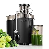 Licuadoras para Verduras y Frutas FOHERE Extractor de Zumos y Verduras con Boca de 65 mm, Fácil de Limpiar, 3 Velocidades de Ajuste, Cepillo de Limpieza y Receta Incluidos, Acero Inoxidable Sin BPA