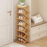 XZXWZX Zapatero, Estantería Plegable de Bambú para Zapatos, Estanteria para Entrada, Armario, Dormitorio, Pasillo Natural, Funcional, Multifuncional (Color Madera), 7 Capas