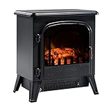 HOMCOM Chimenea Eléctrica Portátil 900W/1800W Calentador de Chimenea con Efecto de Llama Termostato y Protección contra Sobrecalentamiento para Salas 18-24 m² 36x25,5x41,5 cm Negro