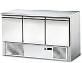 GGM Gastro Mostrador refrigerado ECO - 3 puertas - 368 litros - 240 W - 240 V - Rango de temperatura de 2 °C a 8 °C - Función de descongelación automática - Acero inoxidable - SAG147END#07