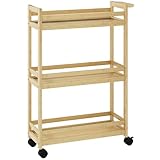 HOMCOM Estantería de Baño de Bambú de 3 Niveles Carrito Auxiliar de Almacenaje con Ruedas para Salón Cocina 55x20x75 cm Natural