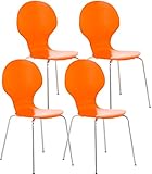 CLP Set 4X Sillas de Visita Diego Apilable I Juego de 4X Silla de Comedor con Asiento de Madera I 4X Silla de Cocina con Base de Metal I Color:, Color:Naranja