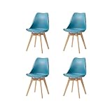 GrandCA HOME Pack de 4 Sillas de Comedor, Silla de Cocina Nórdica, Patas de Madera de Haya, Asiento Tapizado, Sillas Escandinavia para Salón,Tinta Verde