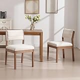 Wahson Juego de 2 Sillas de Comedor Lino Sillas Madera de Cocina Rústicas con Respaldo, Sillas de Salón sin Brazos Estilo Mediados de Siglo para Hogar/Restaurante,Beige