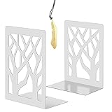 Iycnkok Sujetalibros Sujeta Libros Estantería de Metal - Apoya Soporte Libros Diseño Árbol, Ideal para Infantil, Oficina, Escuelas, Decoración de Escritorio, 1 Pares Blanco