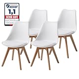 Albatros Sillas de Comedor AARHUS, Juego de 4, Blanco con Patas en Madera Maciza, Haya, Diseño Retro Escandinavo