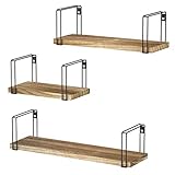 SRIWATANA Baldas Madera Natural Estantes Flotantes con Juego de 3 Baldas para Colgar Pared Marrón Baldas para Cocina, Habitación de los Niños, Baño, Longitud 43/33/23cm