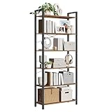 VASAGLE Estantería Alta de 6 Niveles, Librería con Marco de Acero, para Salón, Dormitorio, Oficina, Estudio, 30 x 80 x 186 cm, Estilo Industrial, Marrón Rústico y Negro Tinta LLS082B01
