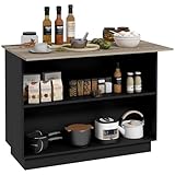 HOMCOM Isla de Cocina Mueble de Cocina con Estantes Ajustables 2 Estantes Abiertos y 2 Puertas Estilo Moderno Carga 100 kg 105x60x82 cm Negro y Roble