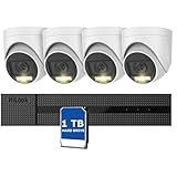 Hilook Sistema de seguridad de cámara con cable para el hogar: 8CH 3K Lite H.265+ AI DVR con disco duro de 1 TB y 4 cámaras IP66 de 5 MP con doble luz, detección humana/vehículo y visión nocturna a