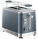 Russell Hobbs Tostadora Inspire - 2 Ranuras Cortas y Anchas, Tostador para 2 Rebanadas, Bandeja Recogemigas, Calientapanecillos, Función Cancelar y Descongelar, Plástico Texturizado, Gris - 24373-56