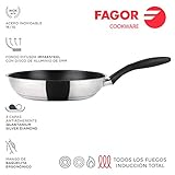 Fagor Inoxtherm Sartén Inducción 28 cm, Acero Inoxidable, Antiadherente Ecológico Titanio QUANTANIUM sin PFOA, Fondo Difusor, Apta para Todas Las Cocinas, Vitrocerámica, Gas, Lavavajillas