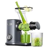 AMZCHEF Juicer Compacto Con Dos Modos De Alimentación Para Uun Uso Fácil - Extractor De Zumos Y Verduras De Alta Tecnología Con Masticación Inversa Y Un Rendimiento De Zumo Ultra Alto - Gris