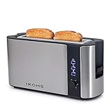 IKOHS Tostadora Premium Toast - Tostadora de Pan de Ranura Larga y Ancha, 1000W, Función de Extraelevación, Descongelado y Cancelación, 6 Niveles de Temperatura, Acero Inoxidable (Gris)
