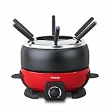 H.Koenig Fondue 6 Personas, 800 W, 2 litros, Capacidad de 2 l, 44 Decibeles, Acero, Rojo