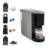 Princess 249450 Máquina de café multicápsulas con adaptadores para cápsulas Nespresso, Dolce Gusto, monodosis ESE y café molido, 19 bares de presión, depósito de agua extraíble de 800 ml, 1450 W