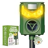 ISOTRONIC Ahuyentador solar de animales con frecuencia + luz de llama, contra animales salvajes como mapaches, ciervos, zorros, jabalíes, etc. – eficaz defensa de animales