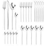 24 Piezas Juego de Cubiertos Acero Inoxidable Cuberterias Completas 6 Personas con Cuberteria Tenedores Cuchillo Cuchara Acabado Pulido Brillante Apto para Lavavajillas | Plata