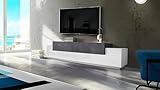 Dmora Mueble de salón para TV, Fabricado en Italia, con 3 Puertas y estantes, 240 x 45 x 52 cm, Color Blanco Brillante y Gris Ceniza