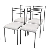 Homely - Pack de 4 sillas de Cocina Paris, Estructura de Metal en Color Gris, Asiento de PVC en Color Blanco, de 41x45x85 cm (Gris-Blanco)