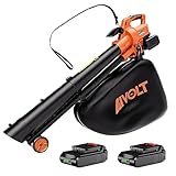 AIVOLT Soplador Aspirador Triturador de Hojas 3 en 1 Inalámbrico con Correa de Hombro Soplador de Hojas con 2 Batería de 20V 2Ah, Cargador y Bolsa de 40L para Jardín Exterior