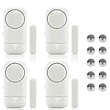 Shackcom 4pcs Alarma para Puertas y Ventanas de 120 dB para casa con Sensor Magnético Inalámbrico para Sistema de Seguridad para el hogar y Seguridad Infantil - Antirrobo Detectores Sirenas con Pilas